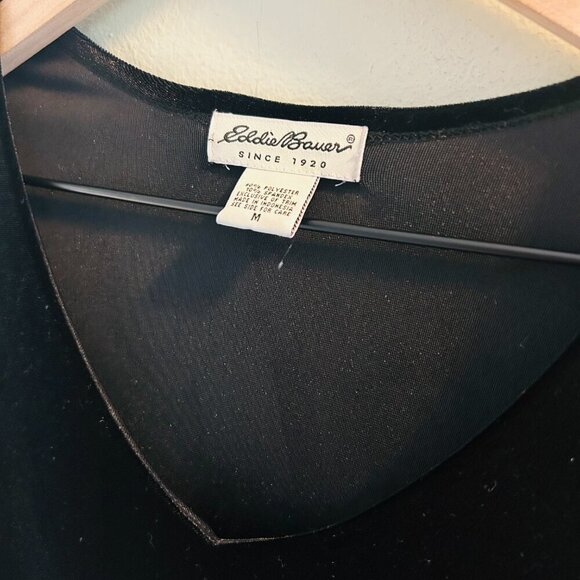 Eddie Bauer Long Sleeve Velvet Top Womens Size Medium Black V-Neck Blouse 90s - Picture 3 of 10